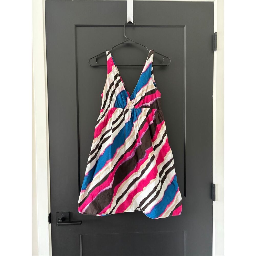 Y2K Old Navy Cotton Tank Sundress Mini V Neck Pink Blue Brown Size S